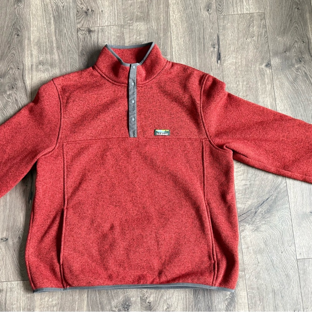 L.L. Bean Red Knit Beanie with Logo Patch